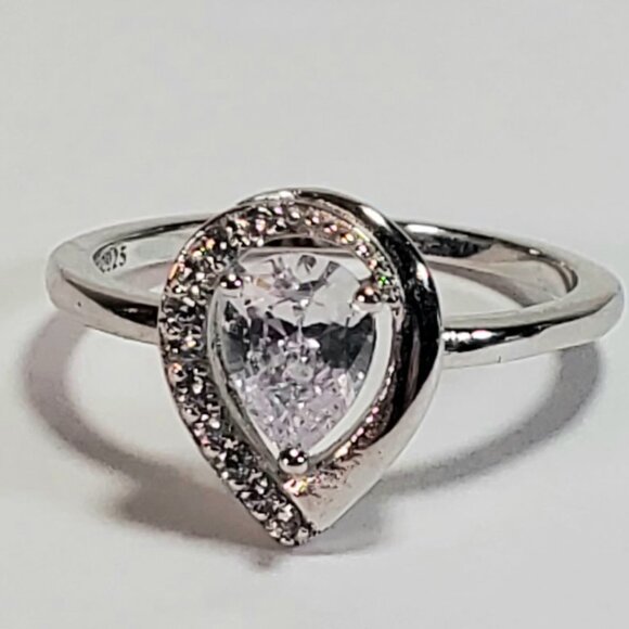 Sterling Silver Pear-Shaped Halo Ring (Size 6.75 - 7) - Picture 3 of 12